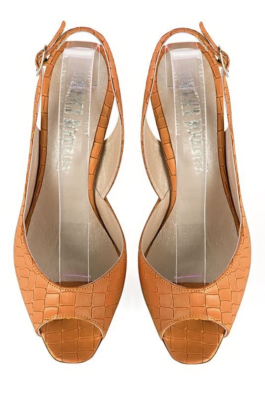 Marigold orange women's slingback sandals. Round toe. High slim heel. Top view - Florence KOOIJMAN
